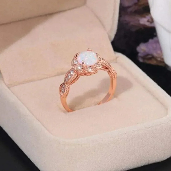 NEW Rose Gold Round Opal Diamond Halo Twist Ring - Picture 3 of 10